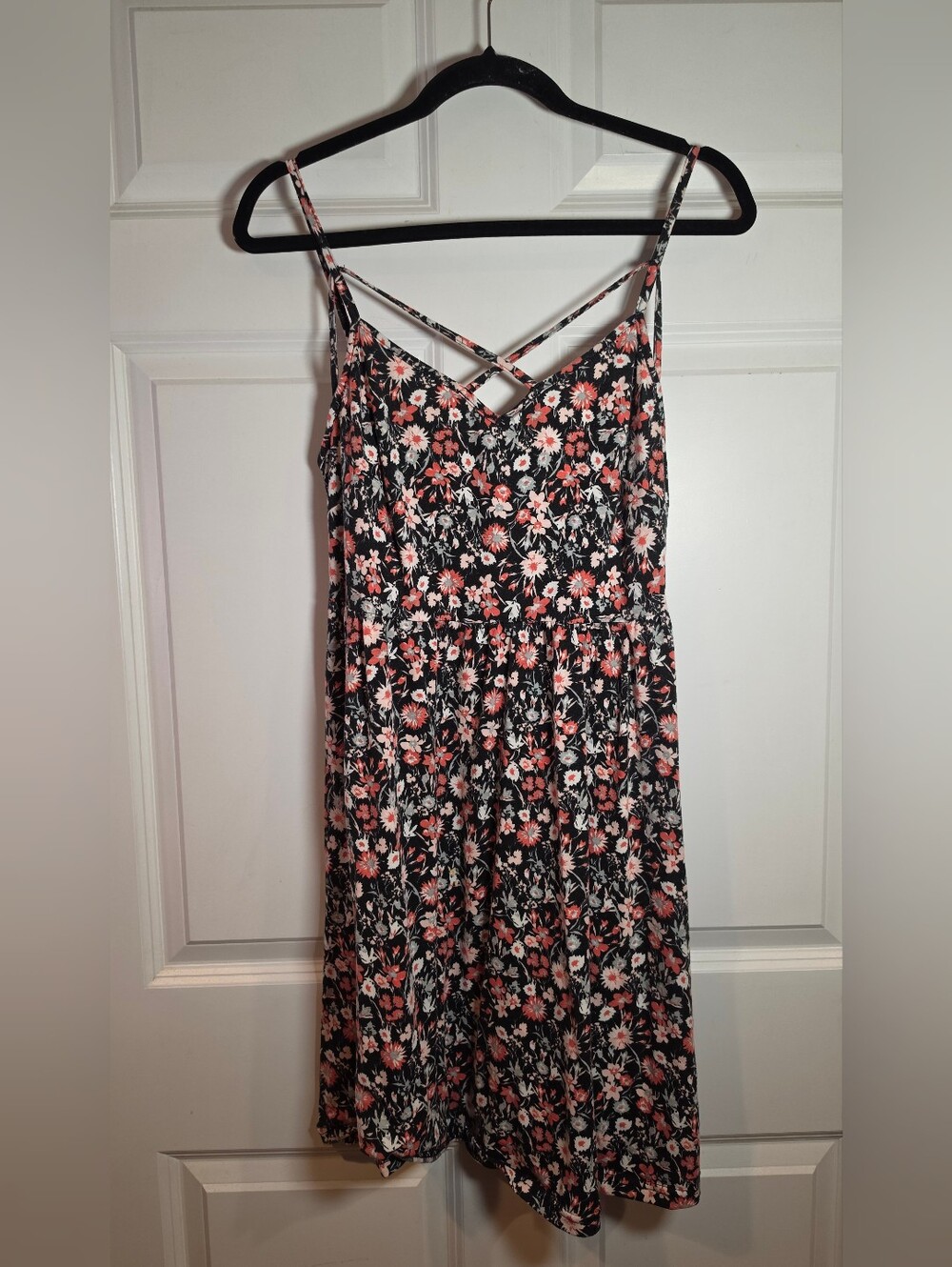 Shein Curve Stretchy Floral Spaghetti Strap Mini Sundress in Black and Pink 0XL